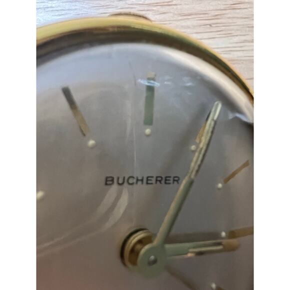 Vintage Bucherer Travel Alarm Clock in Green Leather Case by Swiss Untested JL - Picture 9 of 10